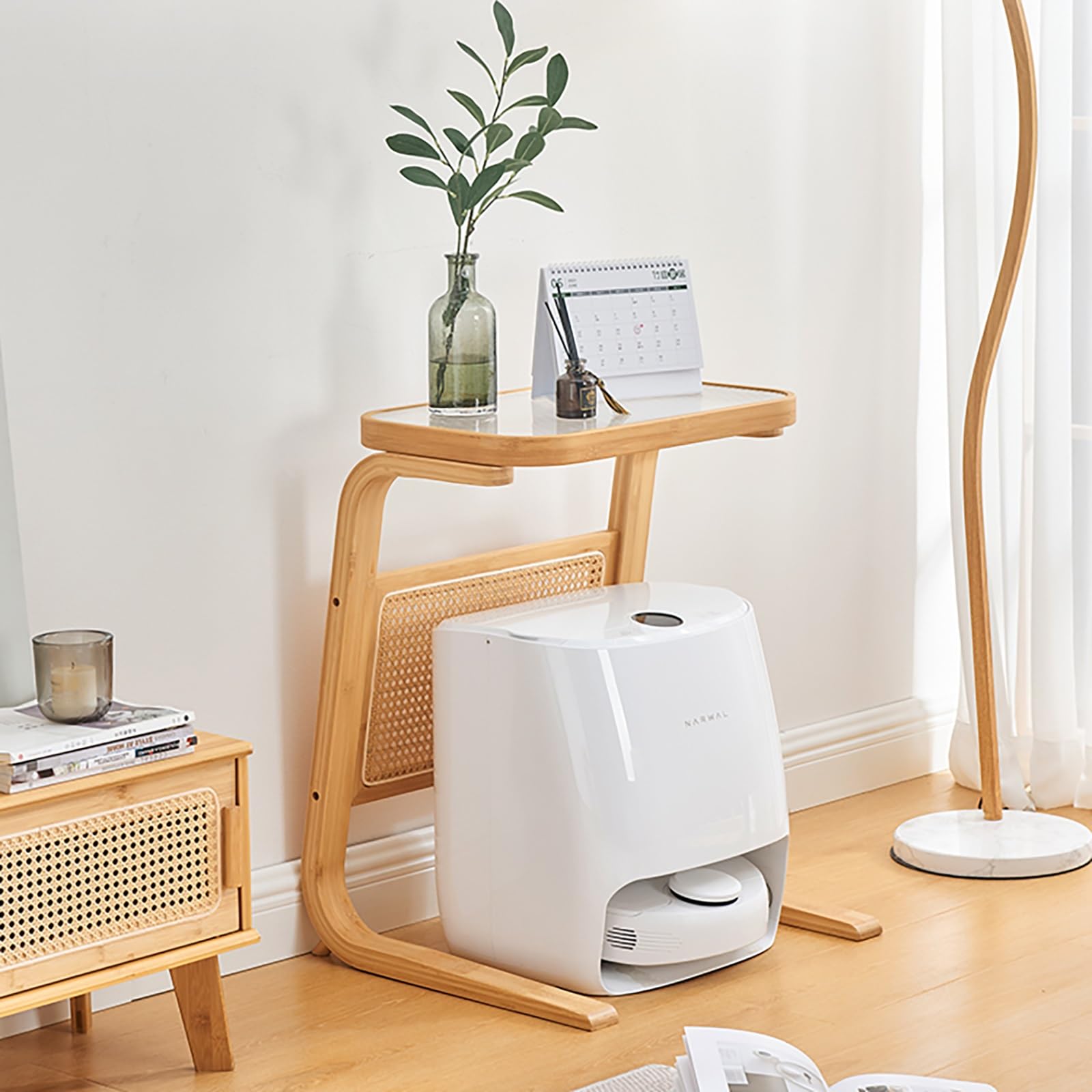 Mobile per Robot Aspirapolvere, Scaffale Sopraelevato per Robot Lavapavimenti, Ripiani Aperti Nascosti per Aspirapolvere, Mensola Organizer per Hotel o Appartamento, Tavolino per Camera da Letto o Sog