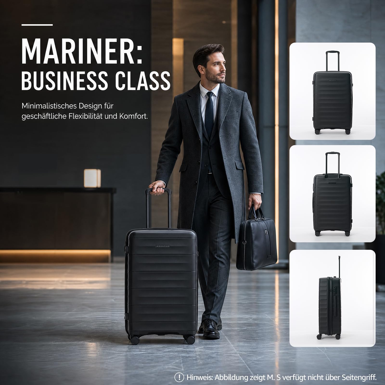 Mariner Leichter Handgepäck Koffer S 55 x 36 x 21 cm, Carbon Black | PP-Hartschale, hochwertig & robust, 360°-Doppelrollen, klare Innenaufteilung