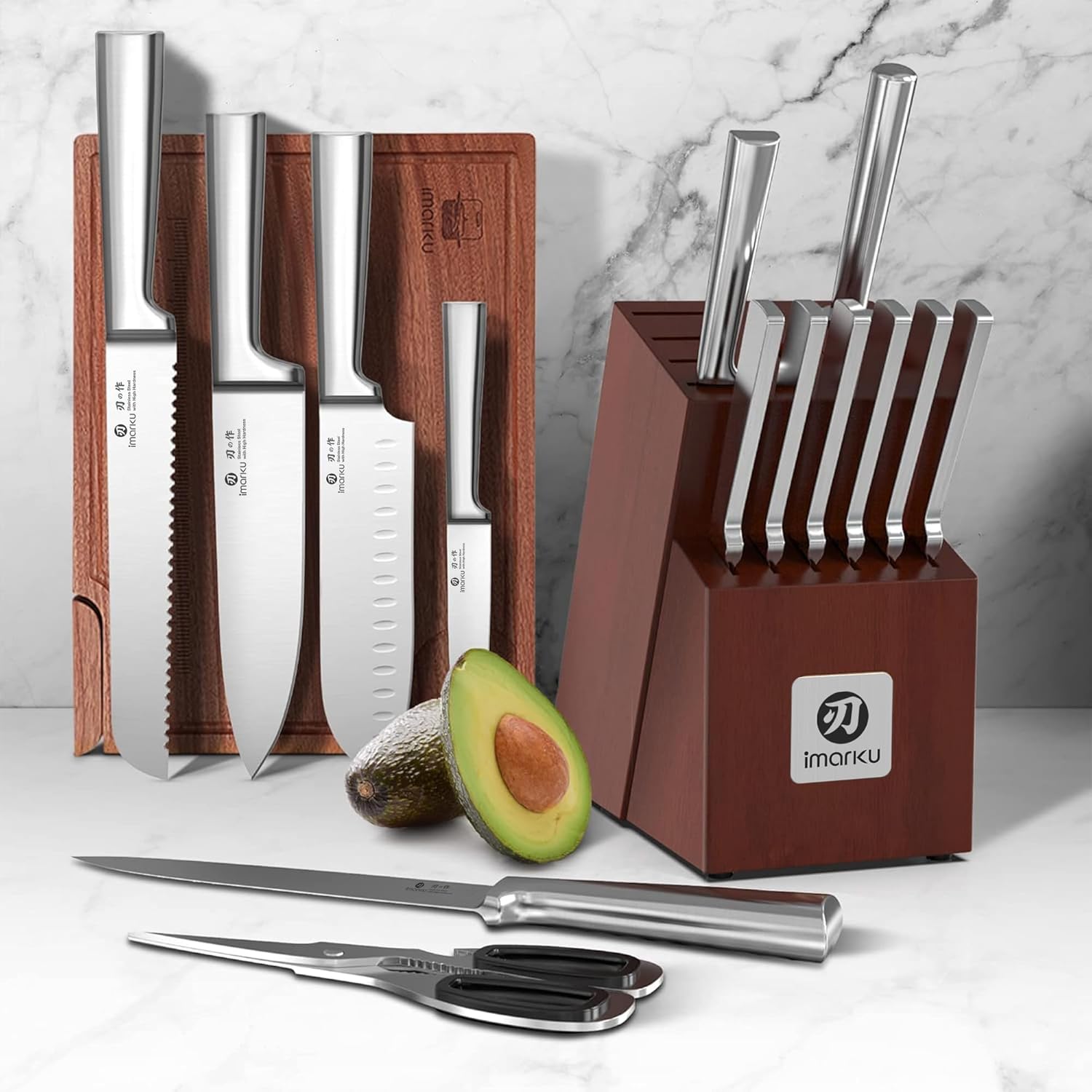 imarku Knife Set - Kitchen Knife Set 15 Pieces Japanese Stainless Steel Knife Block Set with Sharpener - Dishwasher Safe Kitchen's Knives - Ultra Sharp Chef Knife Set for Kitchen - Image 8