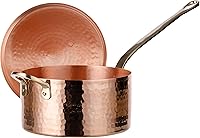 Vista 1 de DEMMEX 1mm Thick Hammered Unlined Uncoated Solid Copper Sugar Sauce Zabaglione Pan Candy Jam Caramel Dessert Pot with Lid and Helper Handle