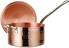 DEMMEX 1mm Thick Hammered Unlined Uncoated Solid Copper Sugar Sauce Zabaglione Pan Candy Jam Caramel Dessert Pot with Lid and Helper Handle, Handmade in Turkey, (1.7-Quart)