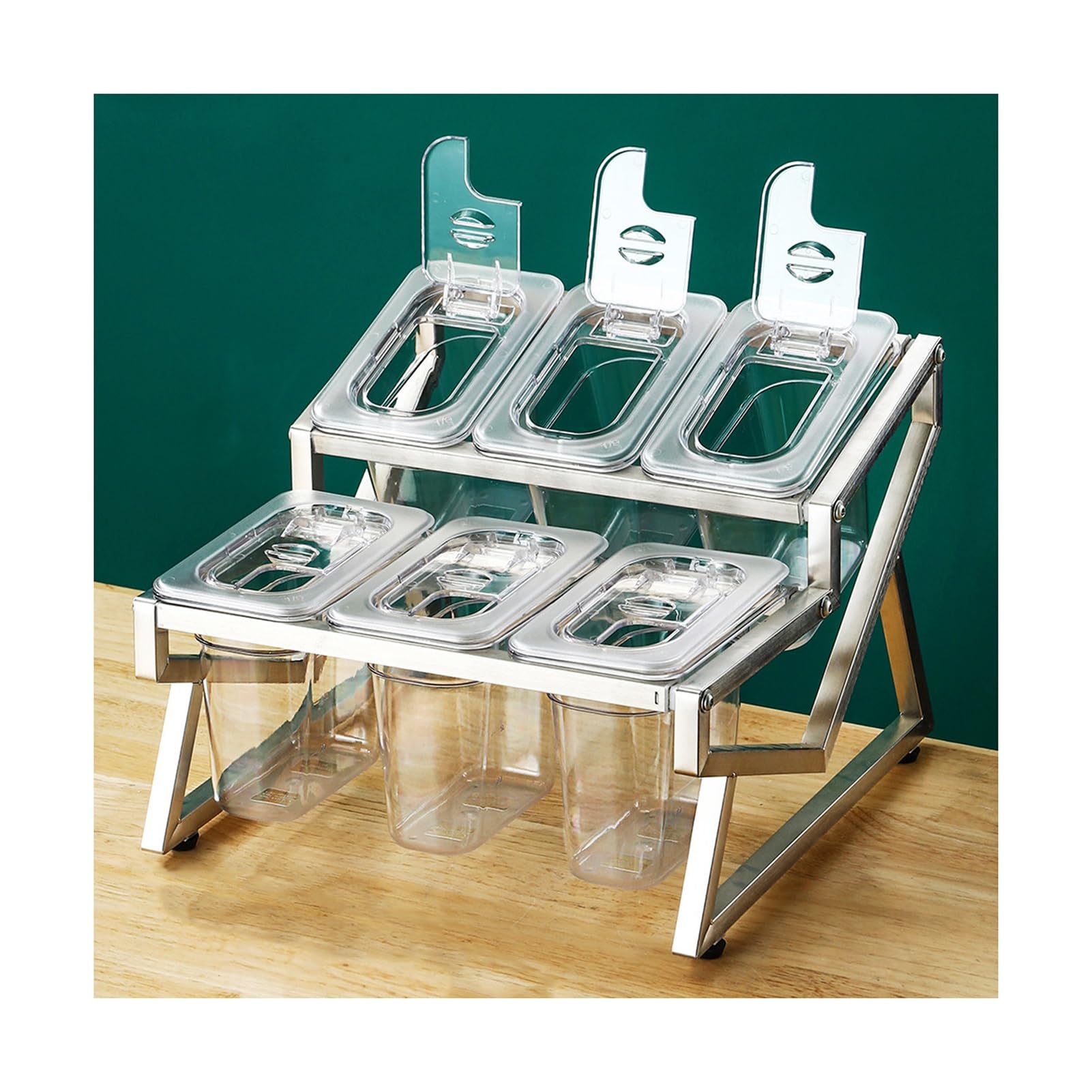 Juego de recipientes transparentes para condimentos con tapa de cuchara, organizador de cocina para especias, soportes duraderos de acero inoxidable, ideal para bufés y tiendas de té con leche