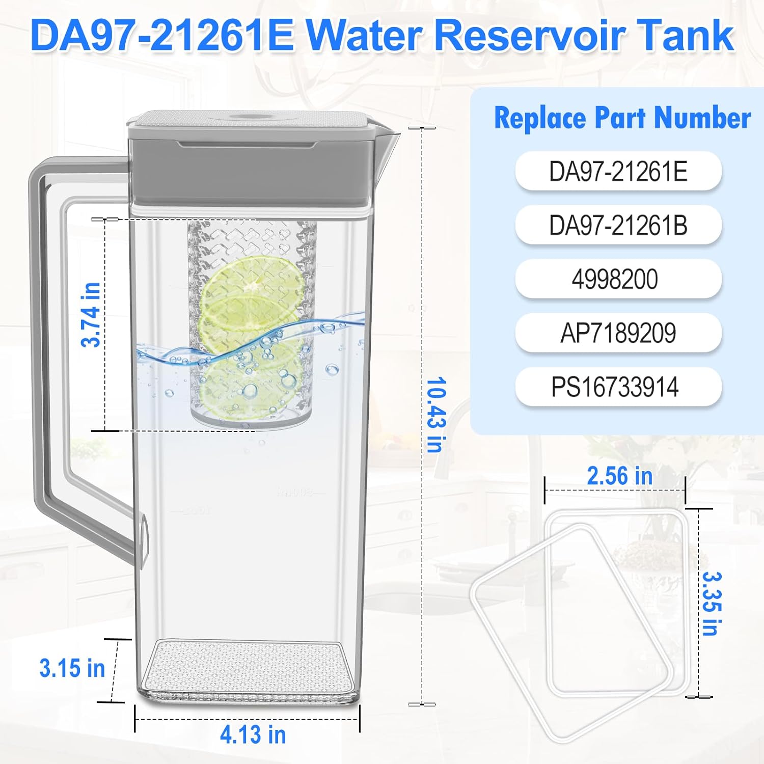 Upgraded DA97-21261E Refrigerator Water Pitcher Assembly Compatible with Samsung Fridge Water Pitcher Reservoir Parts RF23A9071SR RF29A9071SR RF29A9671SR RF29A9771SR RF23A9671SR DA97-21261B Pitcher