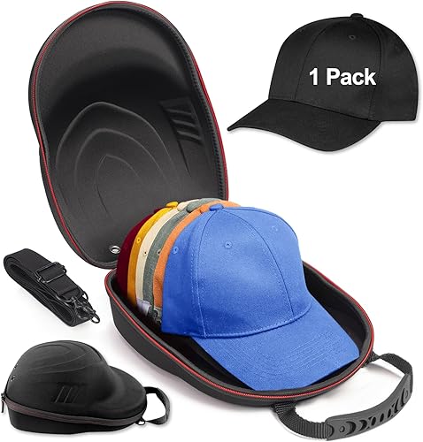 Glamgen Funda rígida para gorras de béisbol, funda de viaje con 1 gorra de béisbol negra y correa de hombro ajustable, bolsa organizadora de