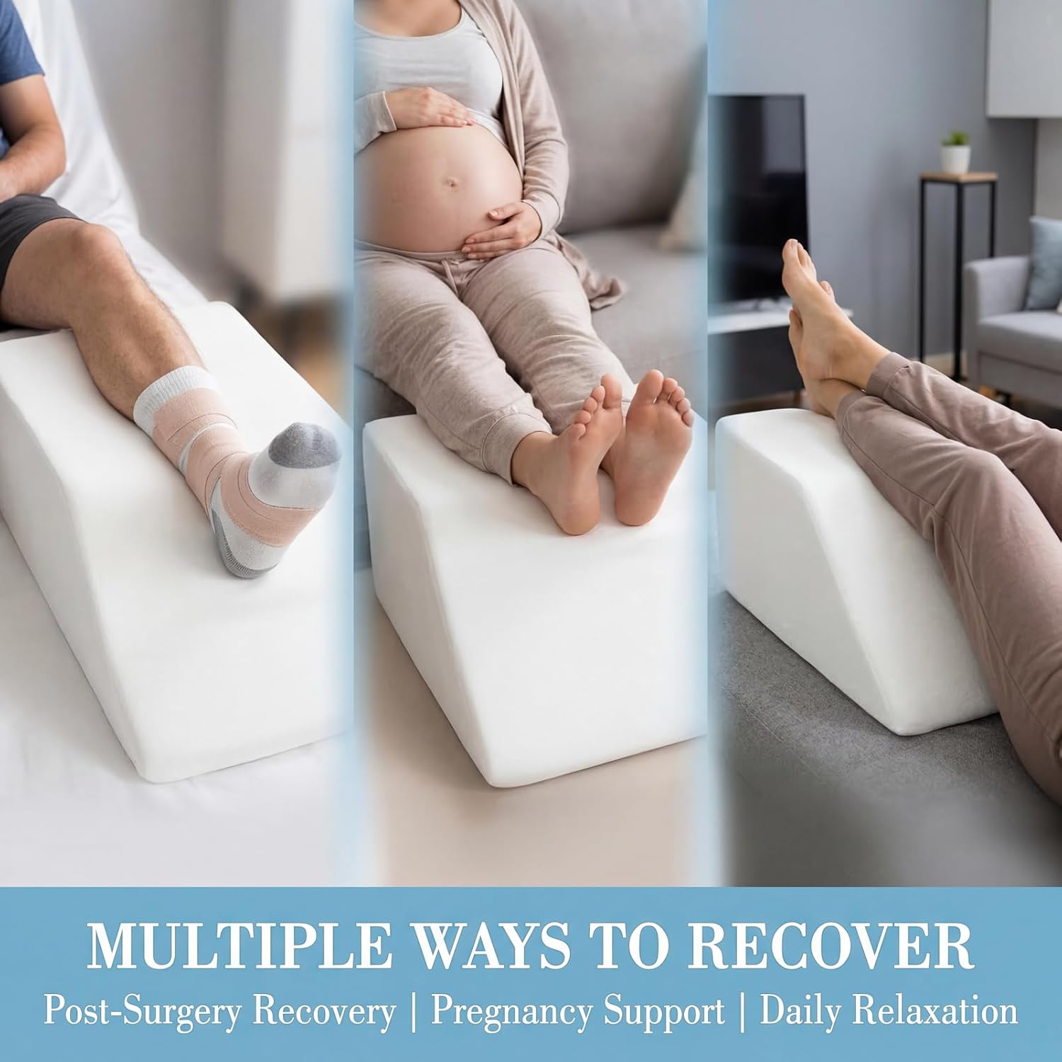 Leg Elevation Pillows for Swelling - Supportive Bed Memory Foam Wedge Pillow for After Surgery, Circulation, Swelling, Foot & Knee Discomfort