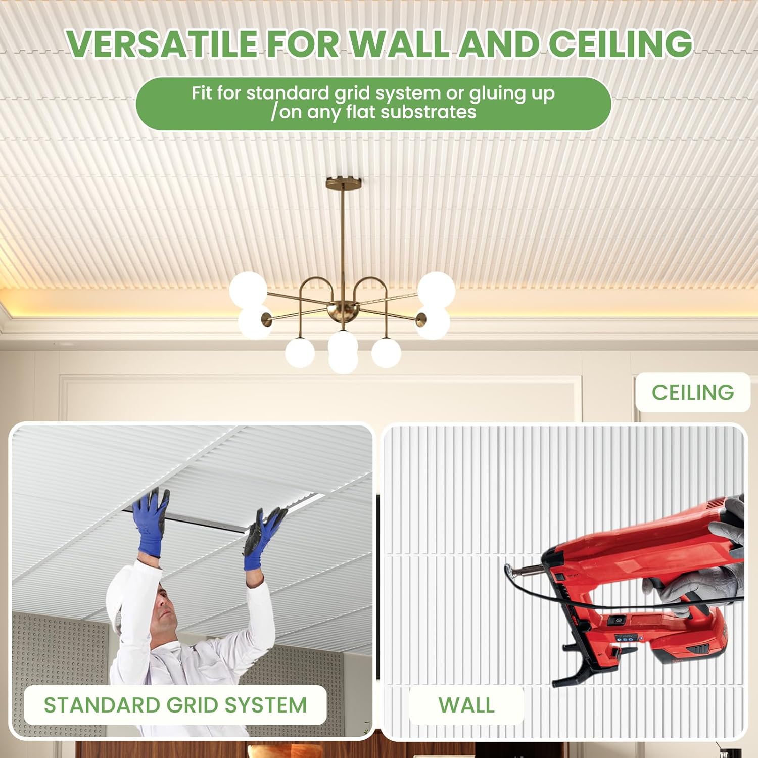 6 PCS 24x24 Inch Slat White Ceiling Tiles, 2x2 Ft Fluted Drop Ceiling Panels for Interior Decor PVC Waterproof Ideal for Bathroom Living Room Bedroom Office Commercial Spaces Cover 24 Sq.Ft