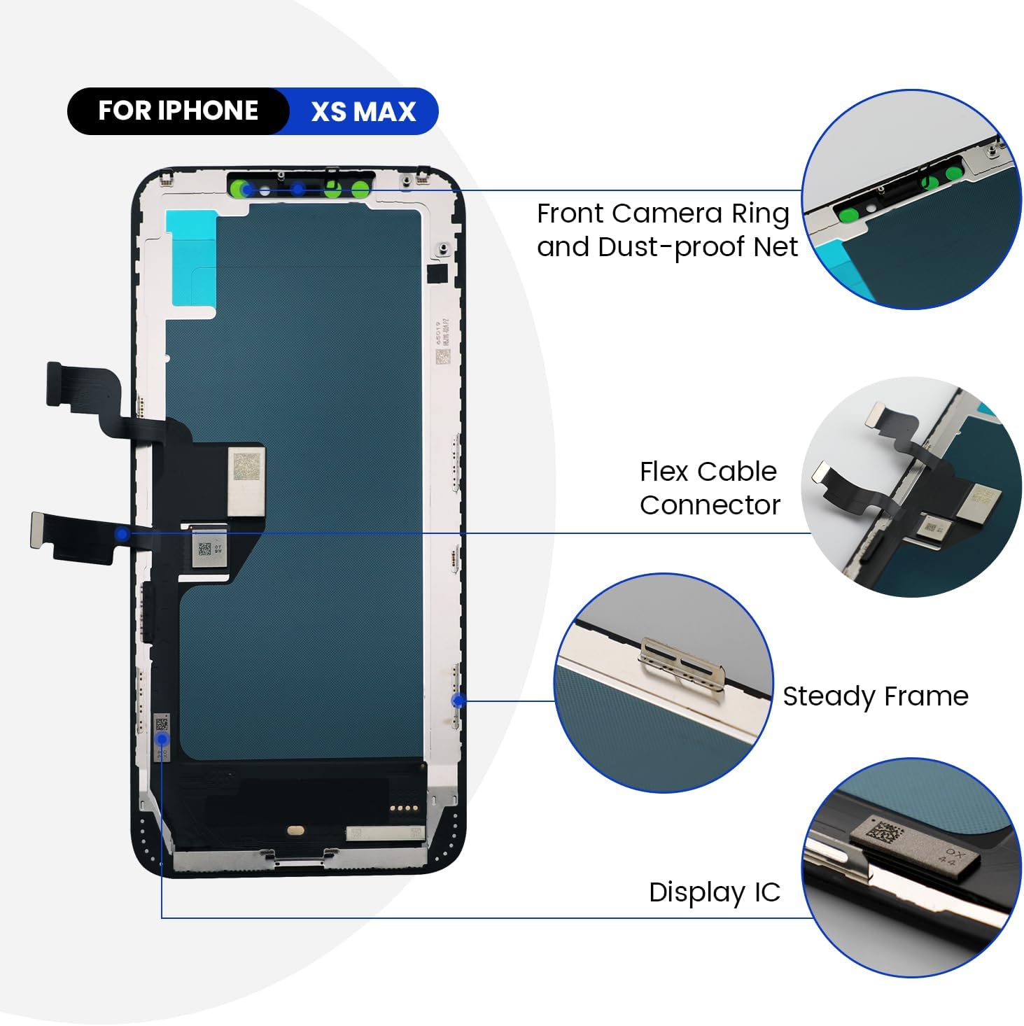 for iPhone XS MAX Screen Replacement 6.5", LCD Display Digitizer Assembly with Repair Tools Kit, 3D Responsive Touch, High Resolution, Easy Installation - Model A1921, A2101, A2102, A2103, A2104