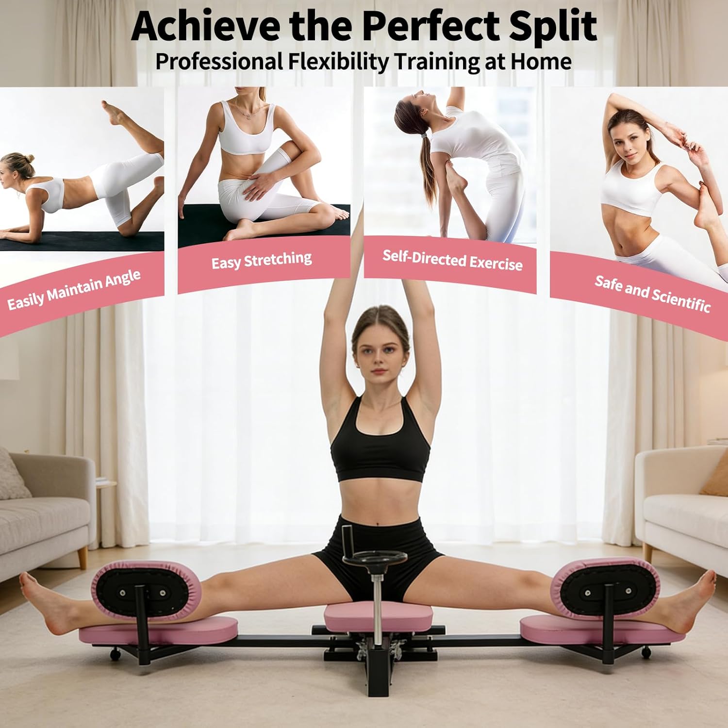 Leg Stretcher Machine for Splits, 0-210° Adjustable Leg Stretching for Flexibility Training, 220LBS for Ballet, Dance,Yoga, Flexibility Stretching Equipment to Relieving Leg Muscl, Exercise, Pink