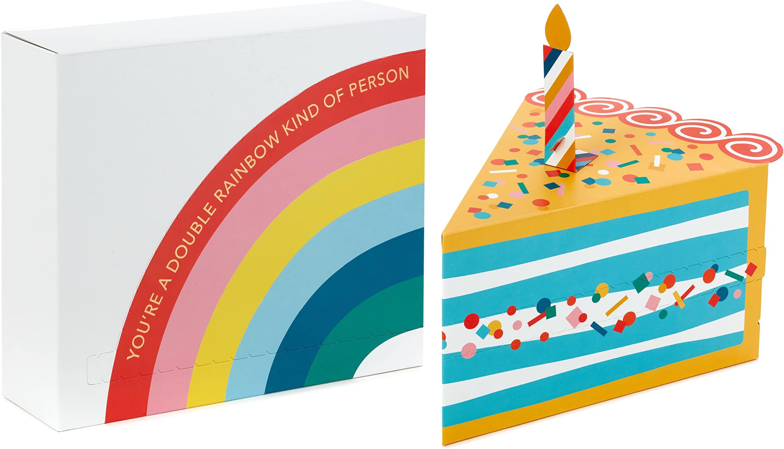 Hallmark Self-Sealing Gift Box Set with Zip Opening (2 Boxes: Rainbow, Birthday Cake) for Kids, Adults, Grandchildren, Teachers