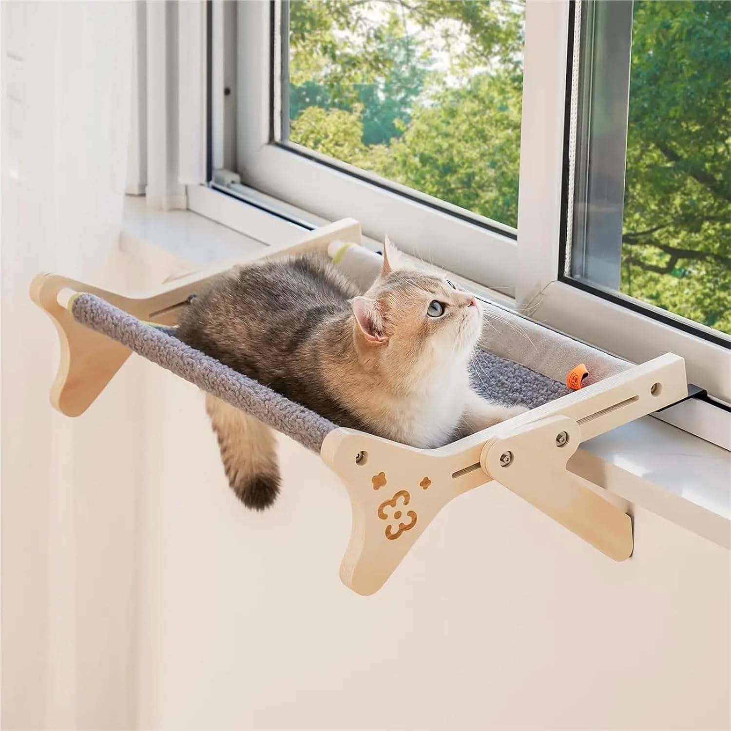 Cat Window Perch Cat Window Hammock Seat for Indoor Cats Sturdy Adjustable Strong and Stable Cat Bed Provides Full Sunbathing Space Washable Holds 40 lbs(Grey)