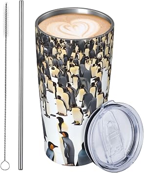 Penguins In The Snow 20oz Tumbler Stainless Steel Insulated Travel Tumblers Leakproof Travel Coffee Mug With Lid And Straw Water Bottle Drink Tumbler Cups Gifts For Women Men Lovers