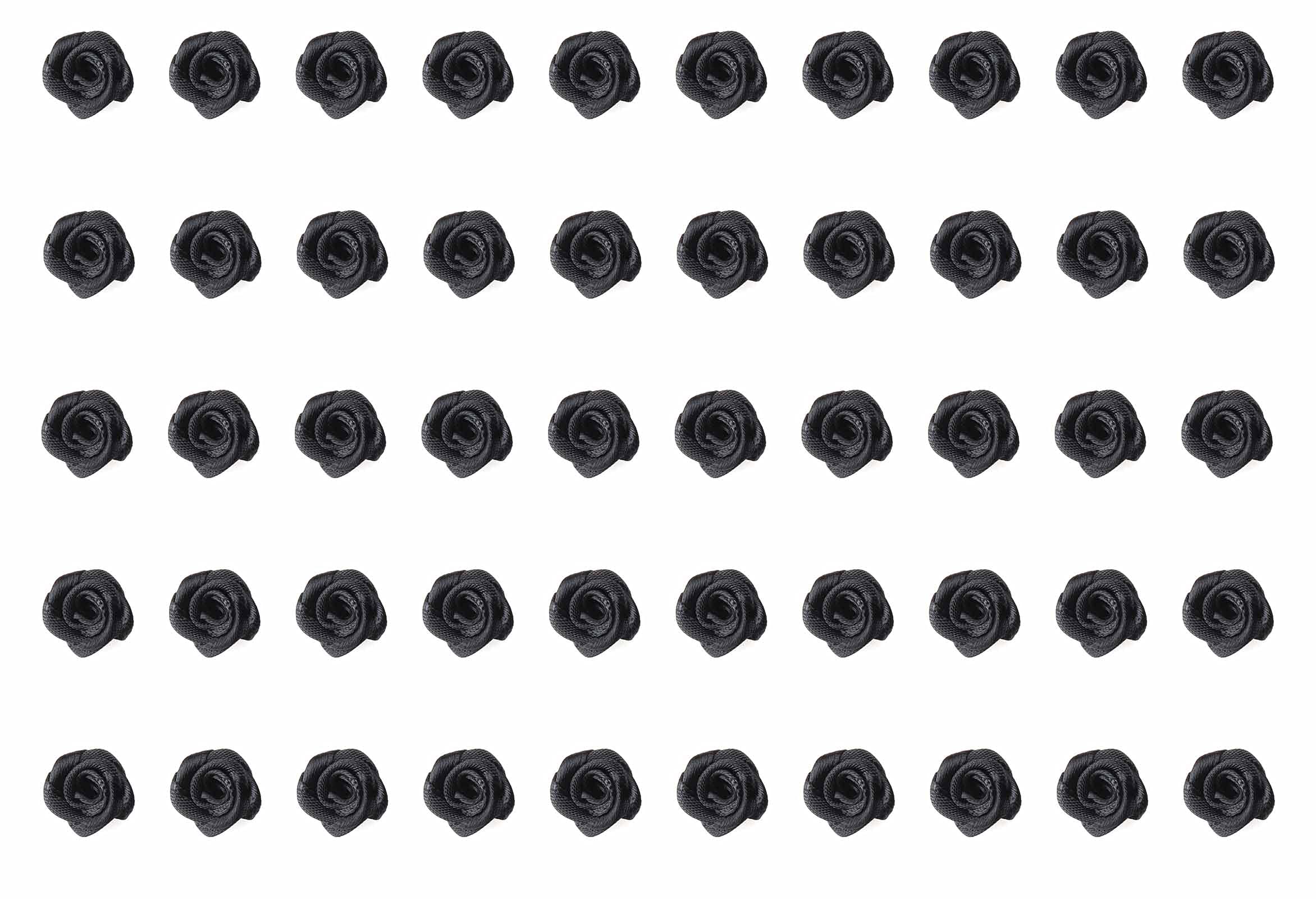 Ruwado 50 pcs Satin Ribbon Roses Mini Flowers Boutique Applique Sewing Embellishment Supplies for DIY Craft Project Scrapbooking Wedding Theme Parties Home Decoration (Black)