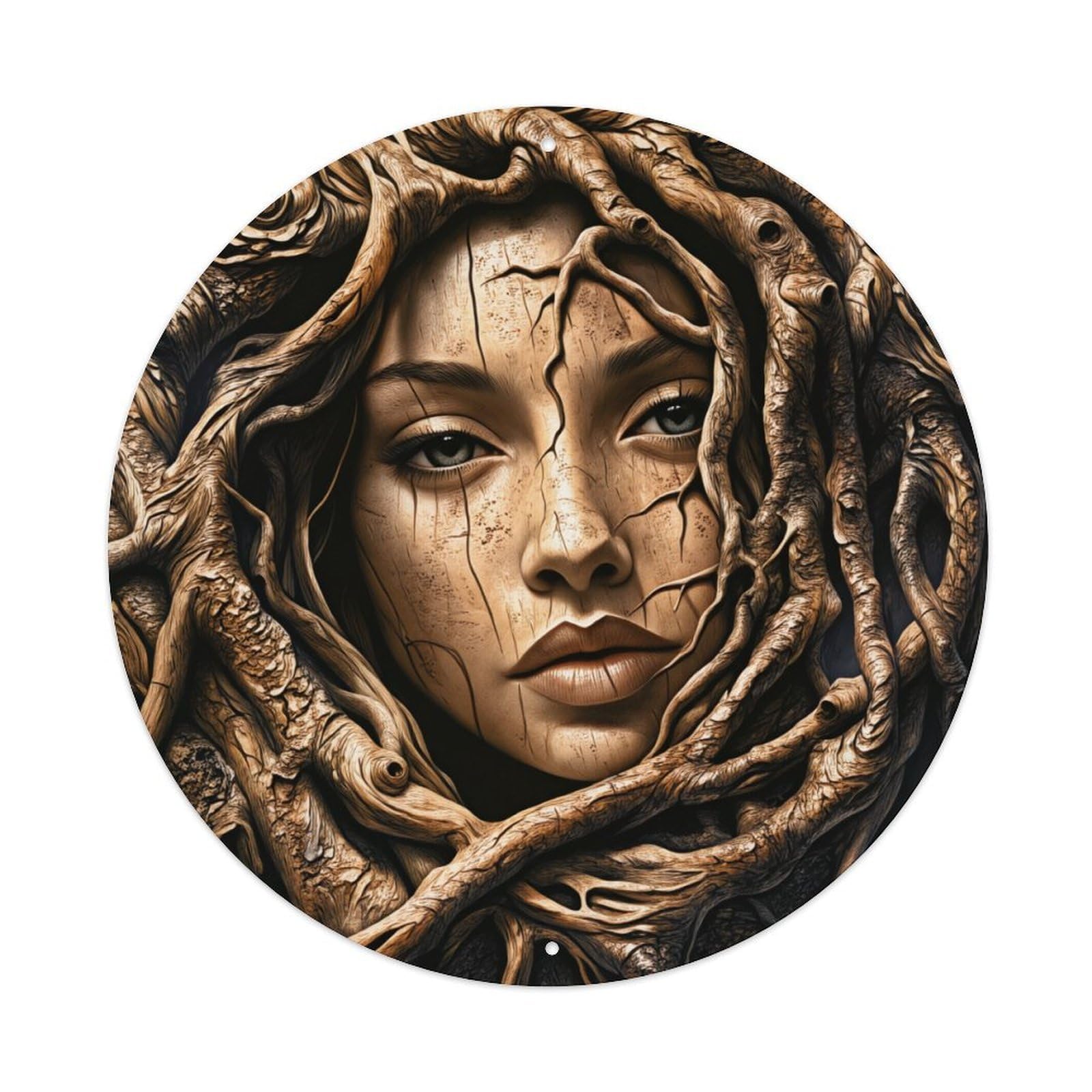 Roots Face Art Design Round Tin Sign Retro Metal Sign for Cafe Bar Pub Home Game Room Gym Club Wall Decoration Vintage Metal Poster 8x8 Inch