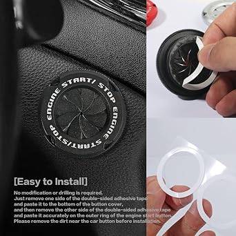 Car Push Start Stop Button Cover, Rotary Push Start Button Cover,One-Key Start Rotary Button Cover, Anti-Scratch Car Engine Decoration Ring Car Decoration (Black)