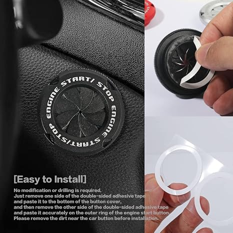 Car Push Start Stop Button Cover, Rotary Push Start Button Cover,One-Key Start Rotary Button Cover, Anti-Scratch Car Engine Decoration Ring Car Decoration (Black)