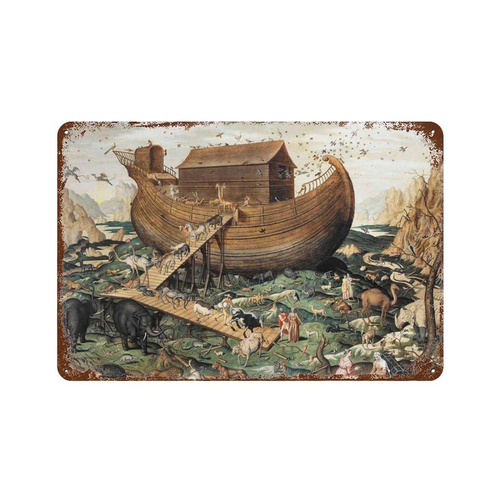xiaoxiaoshen Noah's Ark Vintage, Bible, Christian Nursery Wall Decor Art Metal Tin Poster Modern Home Decor Art Home Bar Shop Decorations Vintage Sign 20x30cm