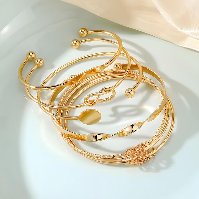 5Pcs Gold Bangle Bracelets Stackable Knot Twist Cuff Bracelet
