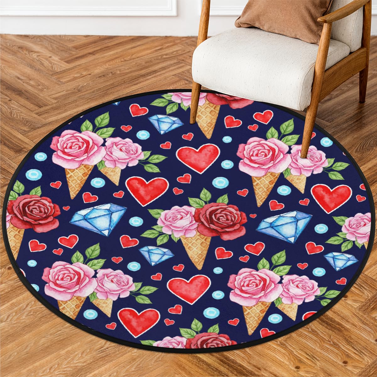 Tapis rond de 160 cm lavable et antidérapant pour grand salon contemporain
