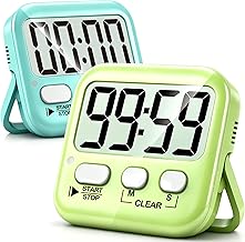 Antonki 2 Piece Kitchen Timer, Children's Timer with Large LCD Display, Stopwatch Timer, Magnetic Countdown Counter for Exercise, Study, Kitchen and Oven – Battery Included