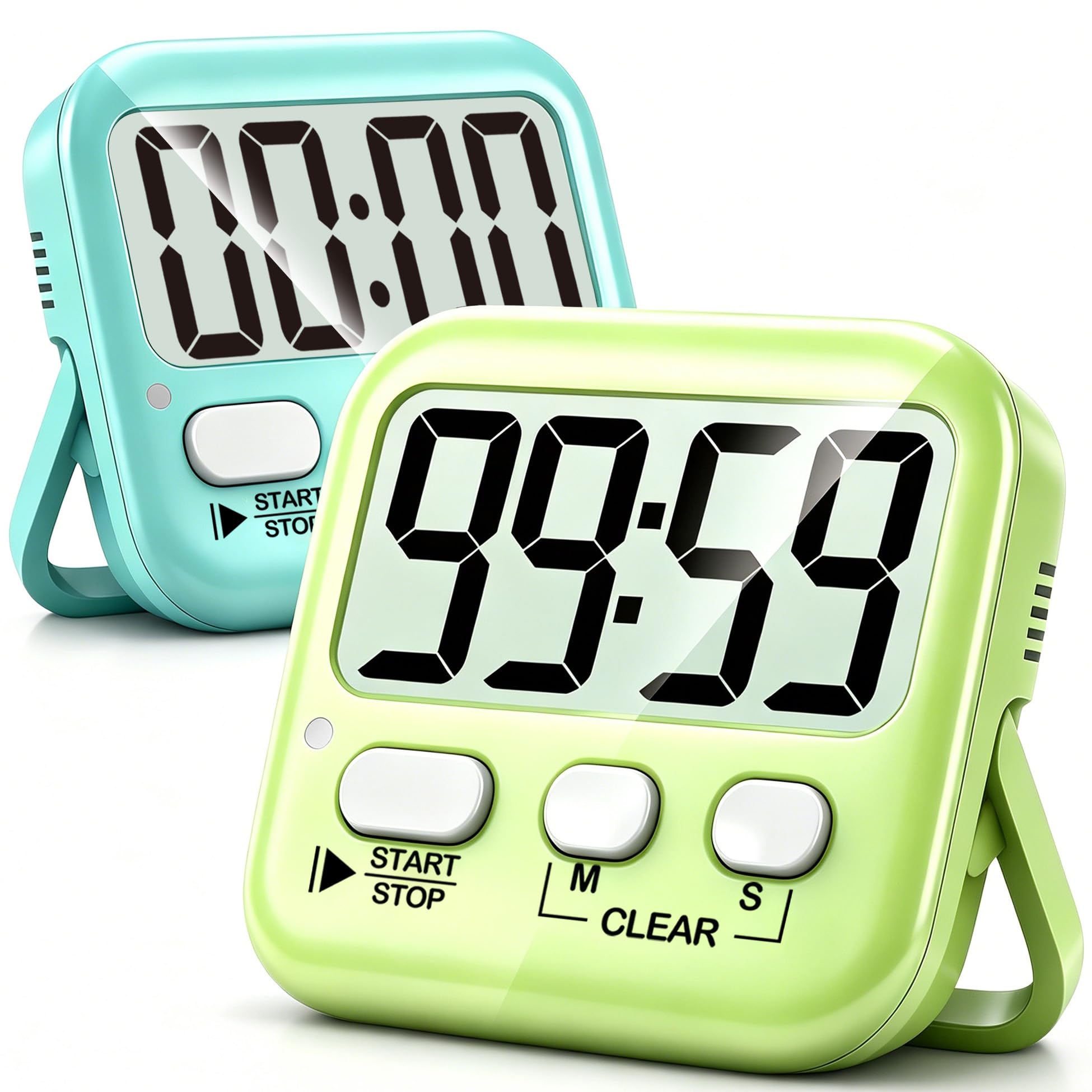 Antonki 2 Stück Timer, Digitaler Küchentimer zum Kochen, Eieruhr, Magnetisch Stoppuhr Timer für Kinder, Lehrer, Klassenzimmer, Übung, Badezimmer, Backofen, Backen-Inklusive Batterie