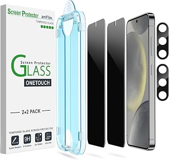 amFilm OneTouch for Samsung Galaxy S24 6.2 Privacy Screen Protector | Auto-Alignment, 30s Install, Bubble Free,Scratch & Drop Protection, Privacy Protection, Lens Protector, 2+2 Pack S24-6.2