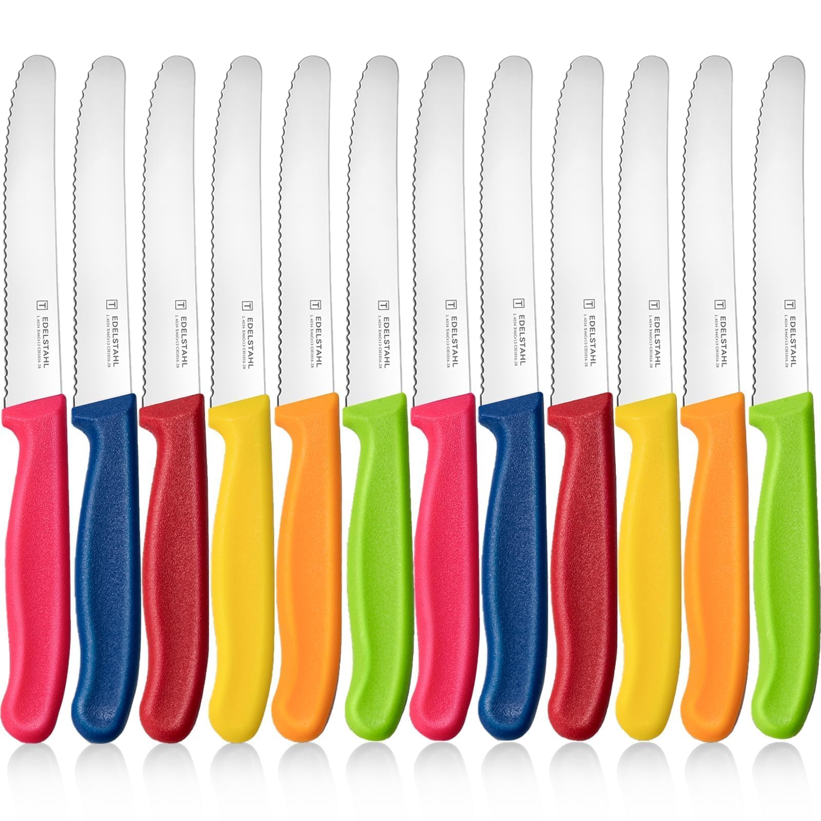 targzier Frühstücksmesser 12 Stück,Wellenschliff,Bunte Messer,Tomatenmesser