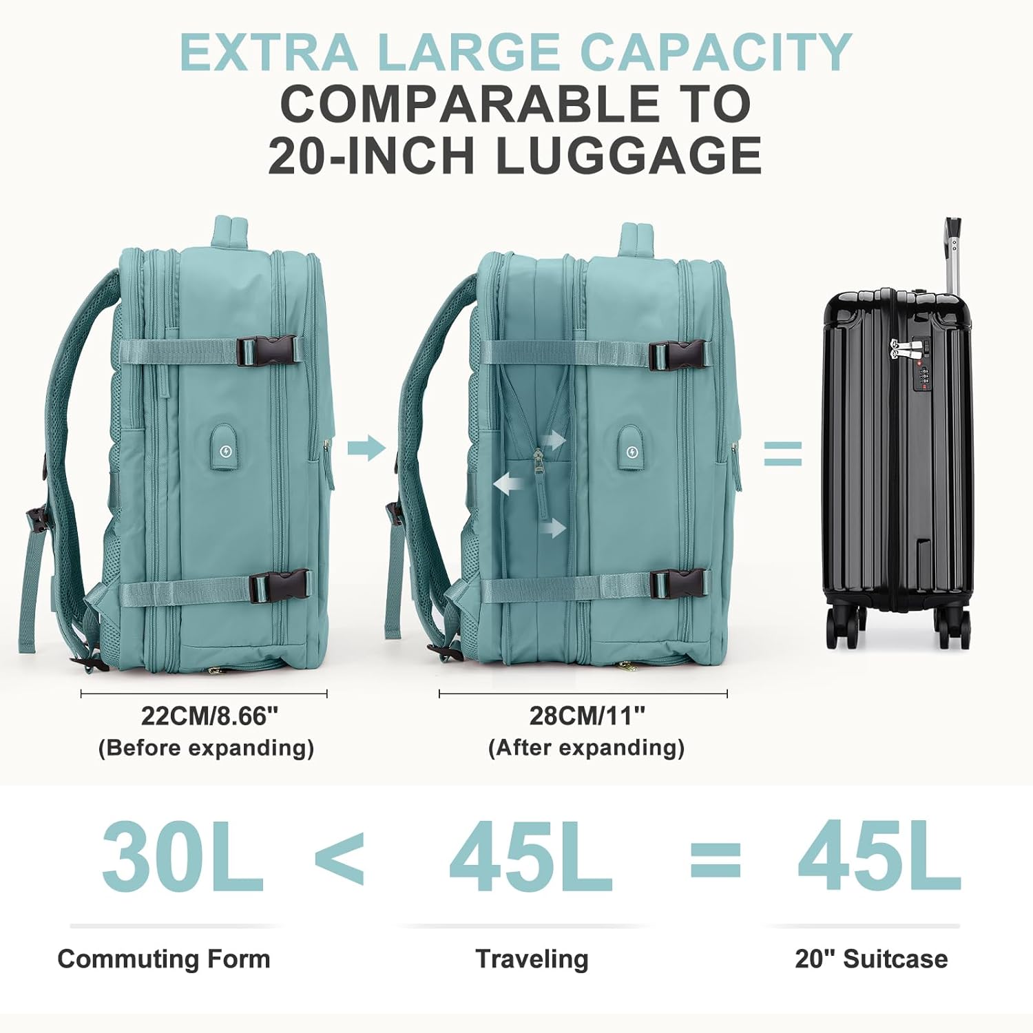 coowoz Large Travel Backpack For Women Men, Carry On Backpack,Hiking Backpack Waterproof Outdoor Sports Rucksack Casual Daypack Expandable Heavy Duty Extra large Backpack Blue Expansion - Image 4