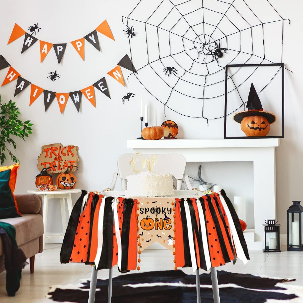 Halloween 1st Birthday Decorations Spooky One High Chair Banner Orange and Black The Spooky One Birthday Decorations Banner Halloween First Bday Party Highchair Spider Ghost Pumpkin Garland