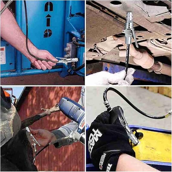 Grease gun nozzle, hose, stainless steel, grease gun clutch, M6-M14 oil head, available G clutch, grease gun | 1/8 inch NPT | 10000 psi inner gear with less effort