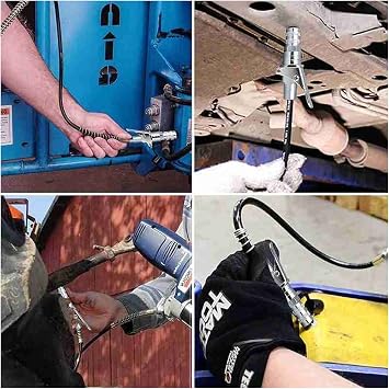 Grease gun nozzle, hose, stainless steel, grease gun clutch, M6-M14 oil head, available G clutch, grease gun | 1/8 inch NPT | 10000 psi inner gear with less effort