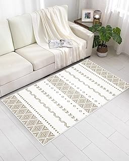 Small Area Rugs Living Room: Washable Boho Bedroom Rug - 60 x 110cm Non Slip Moroccan Living Room Mats and Rugs - Beige Soft Modern Vintage Short Pile Indoor Carpet Machine Washable Easy To Clean