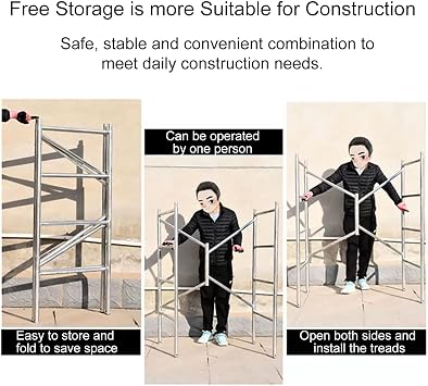 Load Scaffold with Locking Wheels, Folding Rolling Tower, Portable Mobile Steel Scaffolding Platform