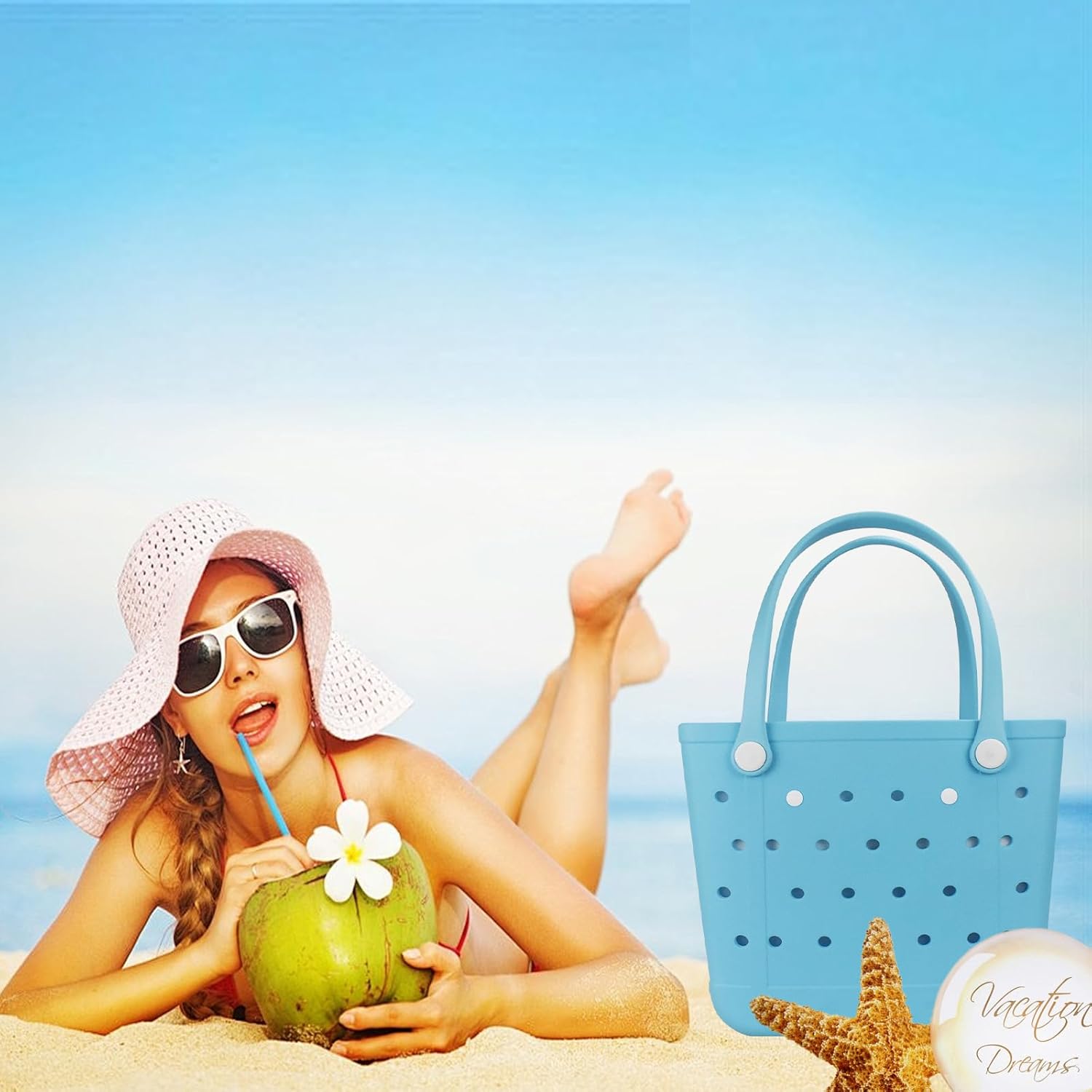 Tote Bag for Women - Large Rubber Beach Bag, Medium Waterproof Sandproof Travel Tote Bags for Beach Outdoor Sports - Image 2