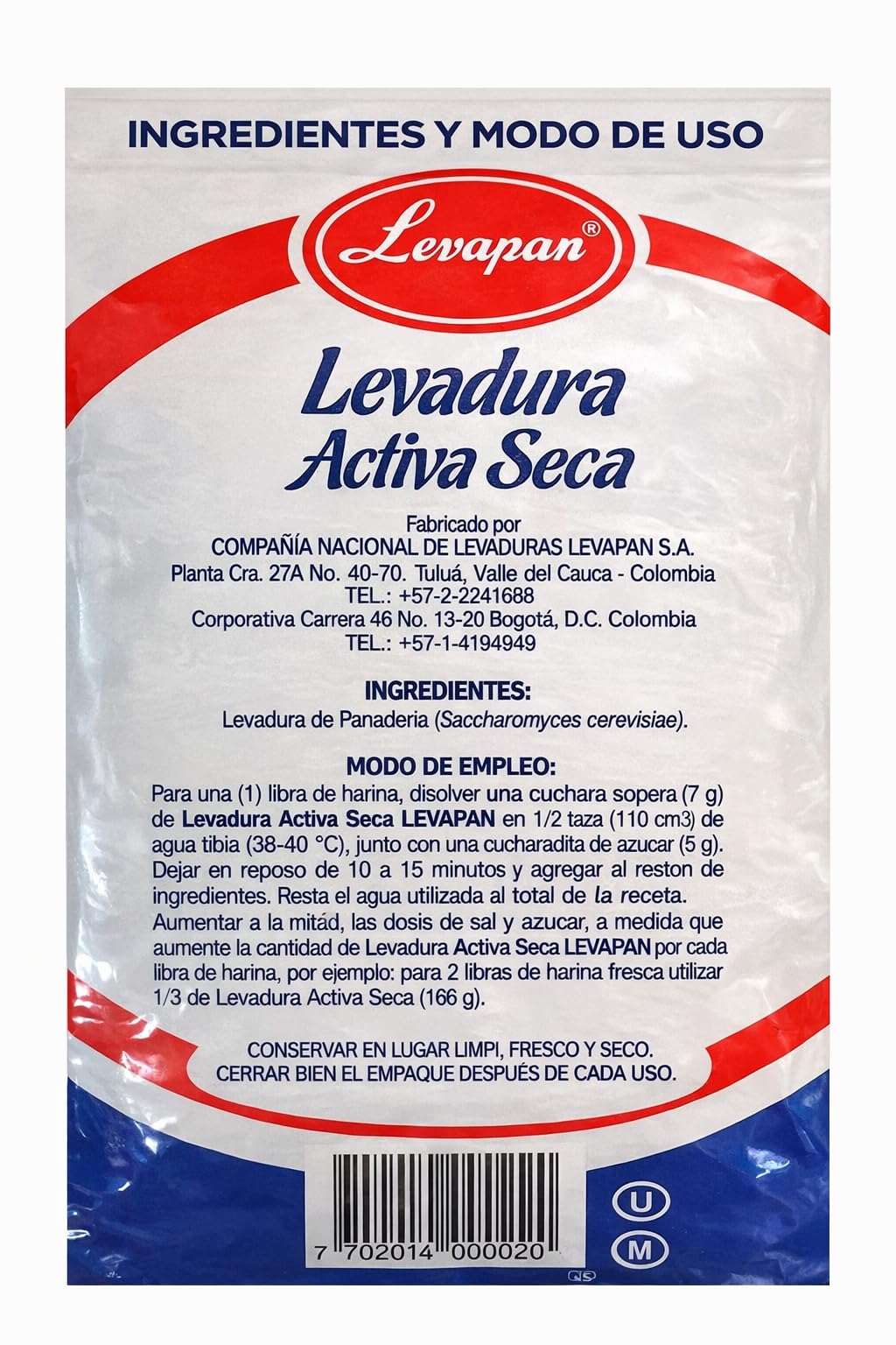 Levadura Activa Seca Levapan 500g – Levadura para Pan y Repostería, Fermentación Rápida, Industria Colombiana