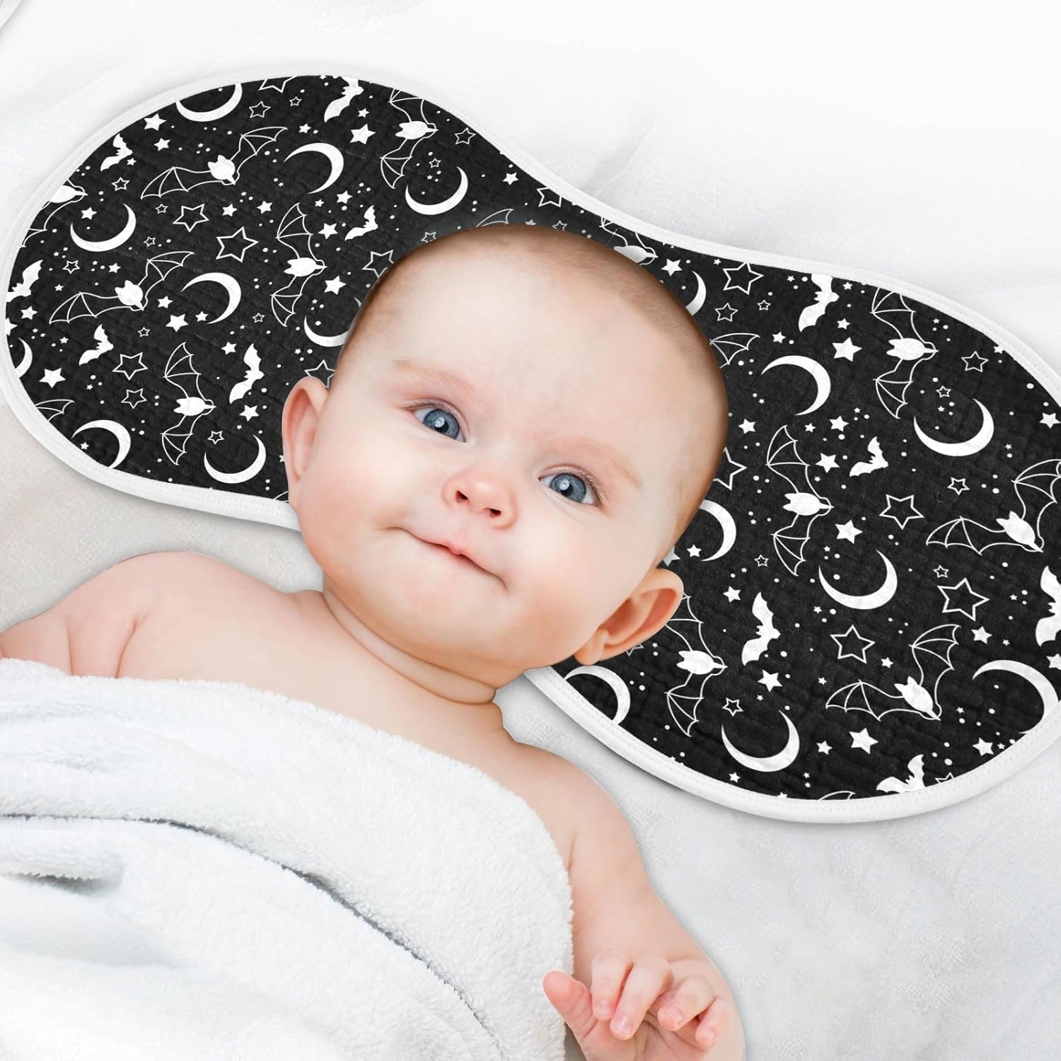 Muslin Burp Cloths for Baby Boys and Girls - 4-Pack Ultra Absorbent Halloween Bats Moons Star Muslin Washcloths, Newborn Towel, Milk Spit Up Rags, Burp Cloth Bib for Unisex, 22 x 11 Inch