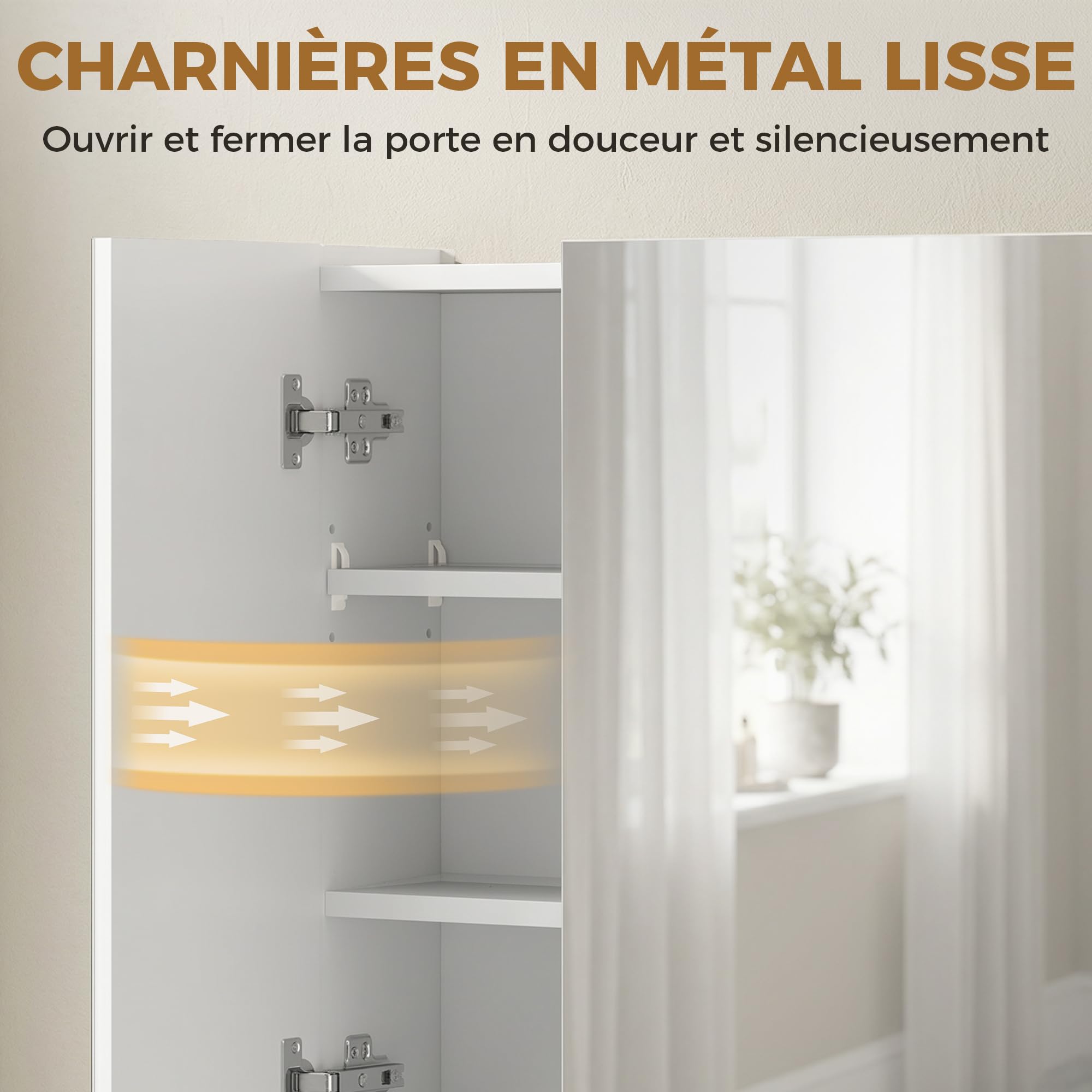 kleankin Armoire Murale Salle de Bain avec Miroir, 90 x 15 x 75 cm, Meuble Salle de Bain, Armoire de Toilette avec 3 Portes Miroir, Compartiment Ouvert et étagères réglables, Blanc