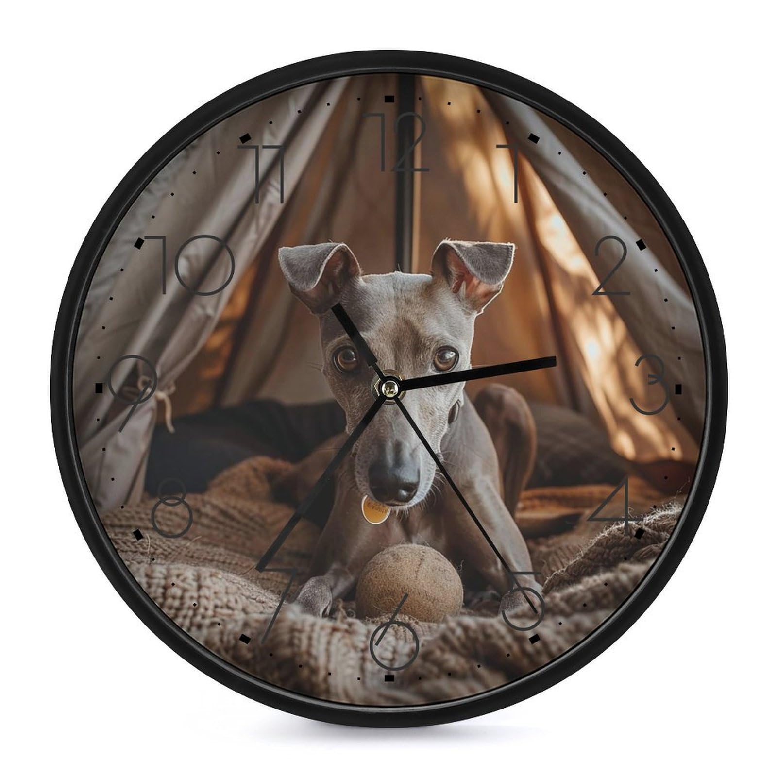 XOPEKVLAWM Wall Clock 10 Inch Non-Ticking Silent Modern Simple Style Round Decor Clocks Greyhound in The Tent Clock Decorative Battery Operated Wall Clocks for Home Office Living Room Bedroom Kitchen