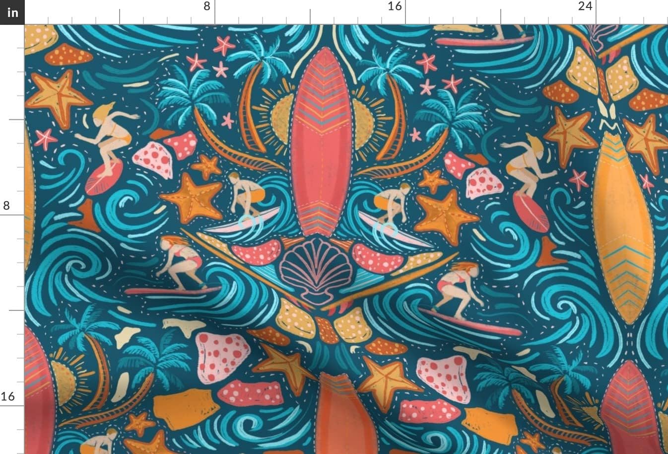 Spoonflower Fabric - Surfboard Summer Illustration Beach Tropical Ocean Sports Surfing Printed on Minky Fabric by The Yard - Sewing Baby Blankets Quilt Backing Plush