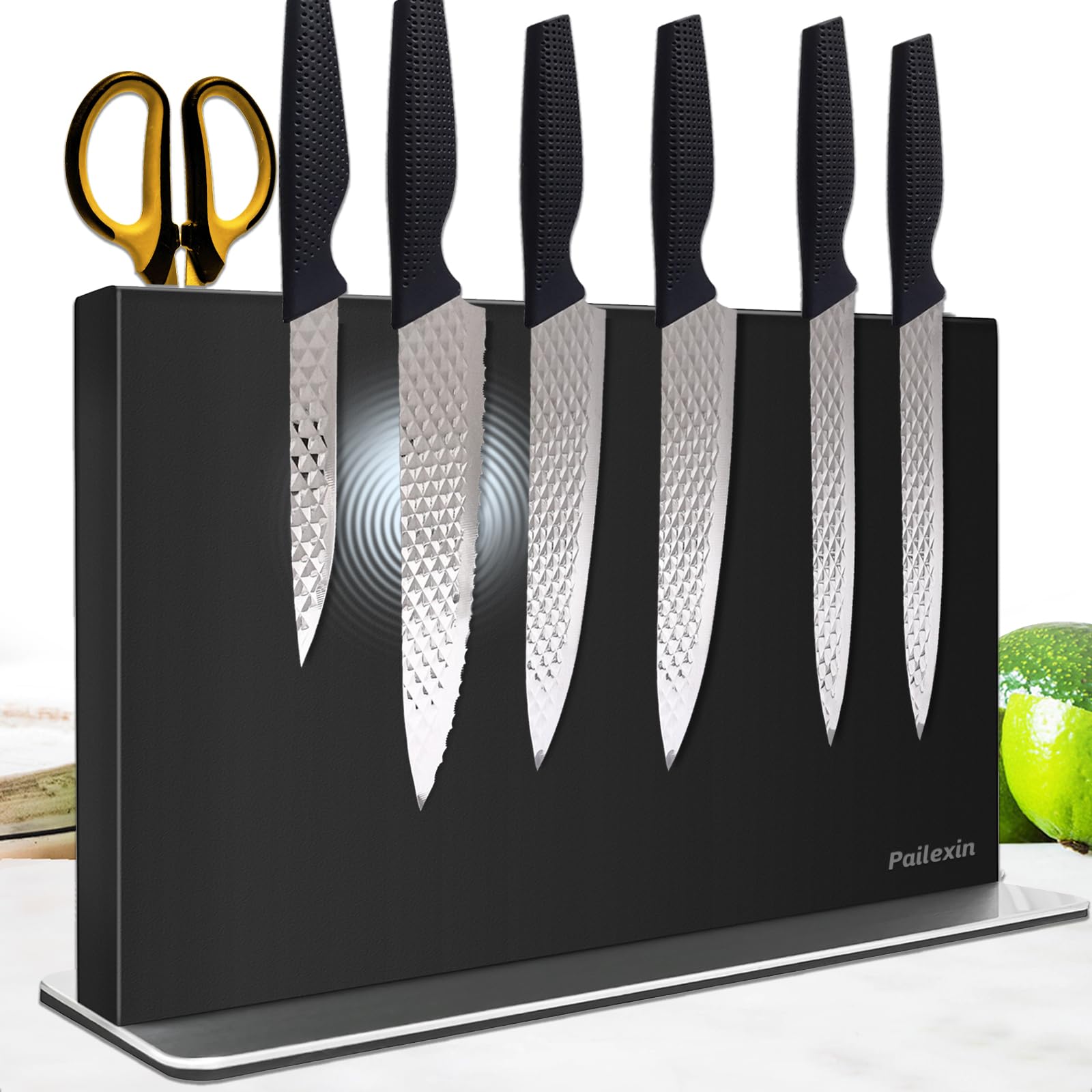 Pailexin 16 inch black stainless steel double-sided magnetic knife holder stand