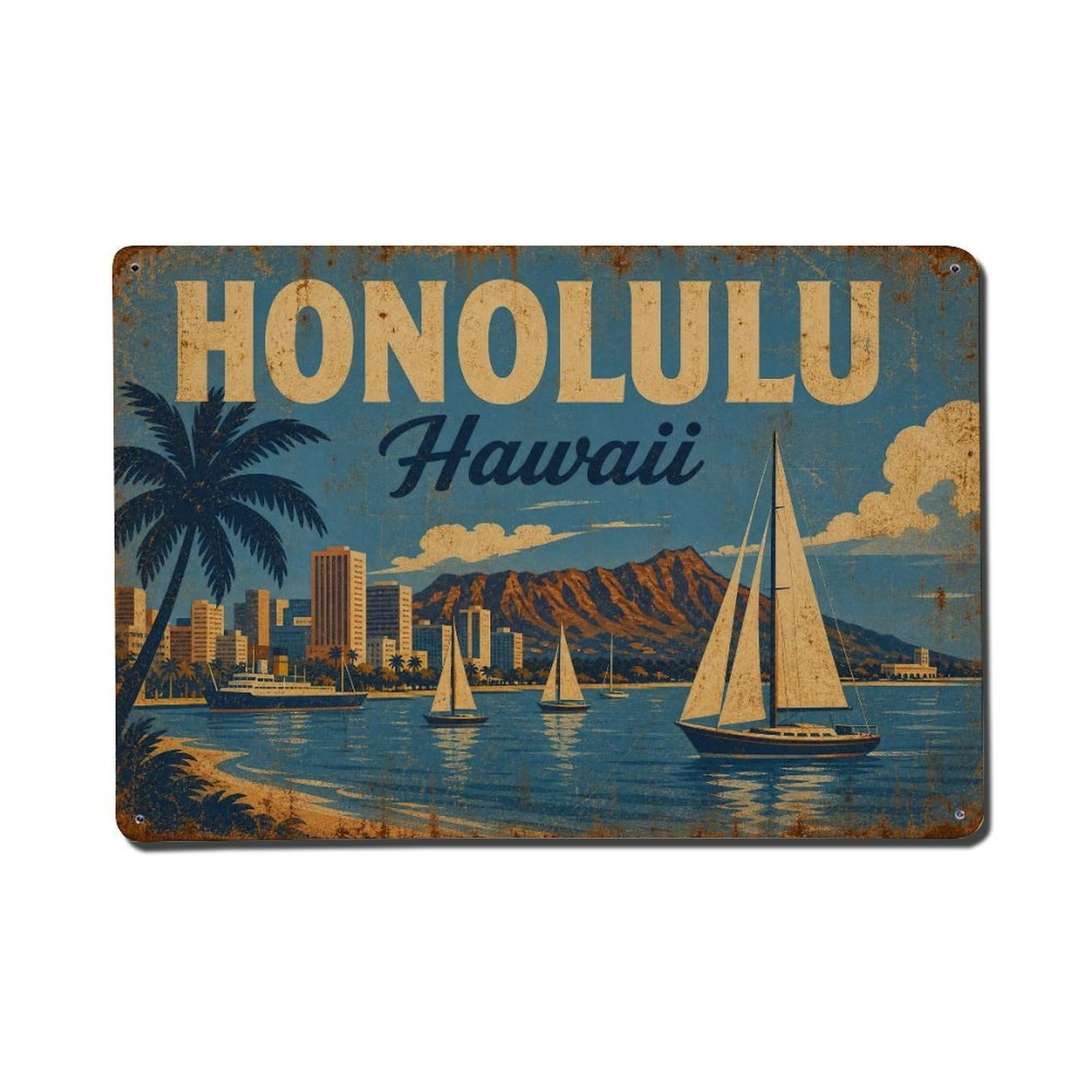 Huiyhb 8X12inch(20X30cm) Vintage Travel Honolulu Hawaii Harbor Metal Tin Sign