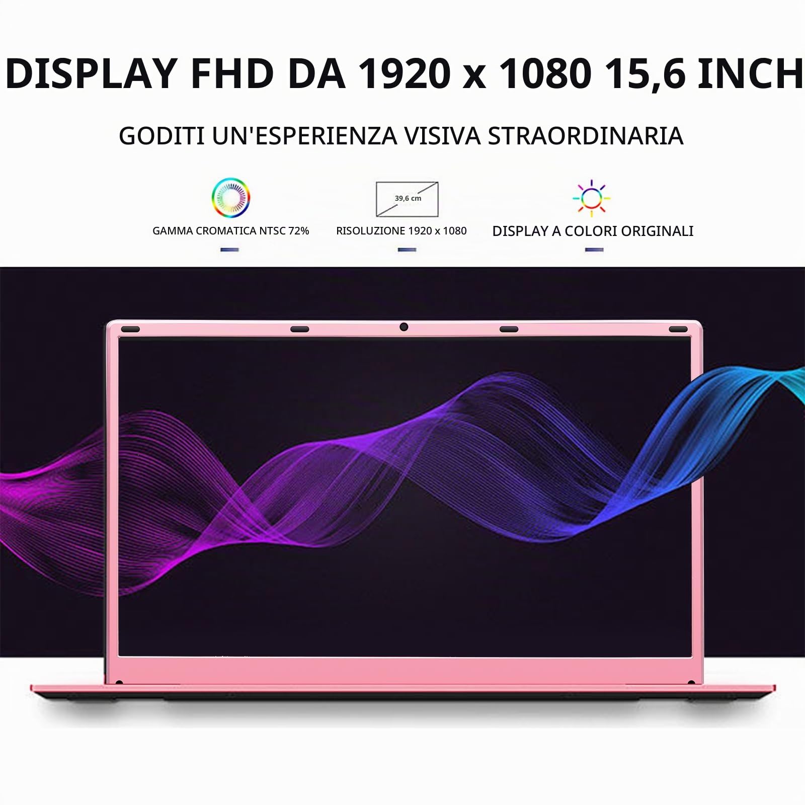 AKEDA PC Portatile 15,6 Pollici Rosa – Laptop Leggero con Processore N95, 16GB RAM, SSD 1TB, Schermo FHD IPS, Tastiera Retroilluminata, Ideale per Studio e Lavoro Legger(Tastiera UK+pellicola IT)