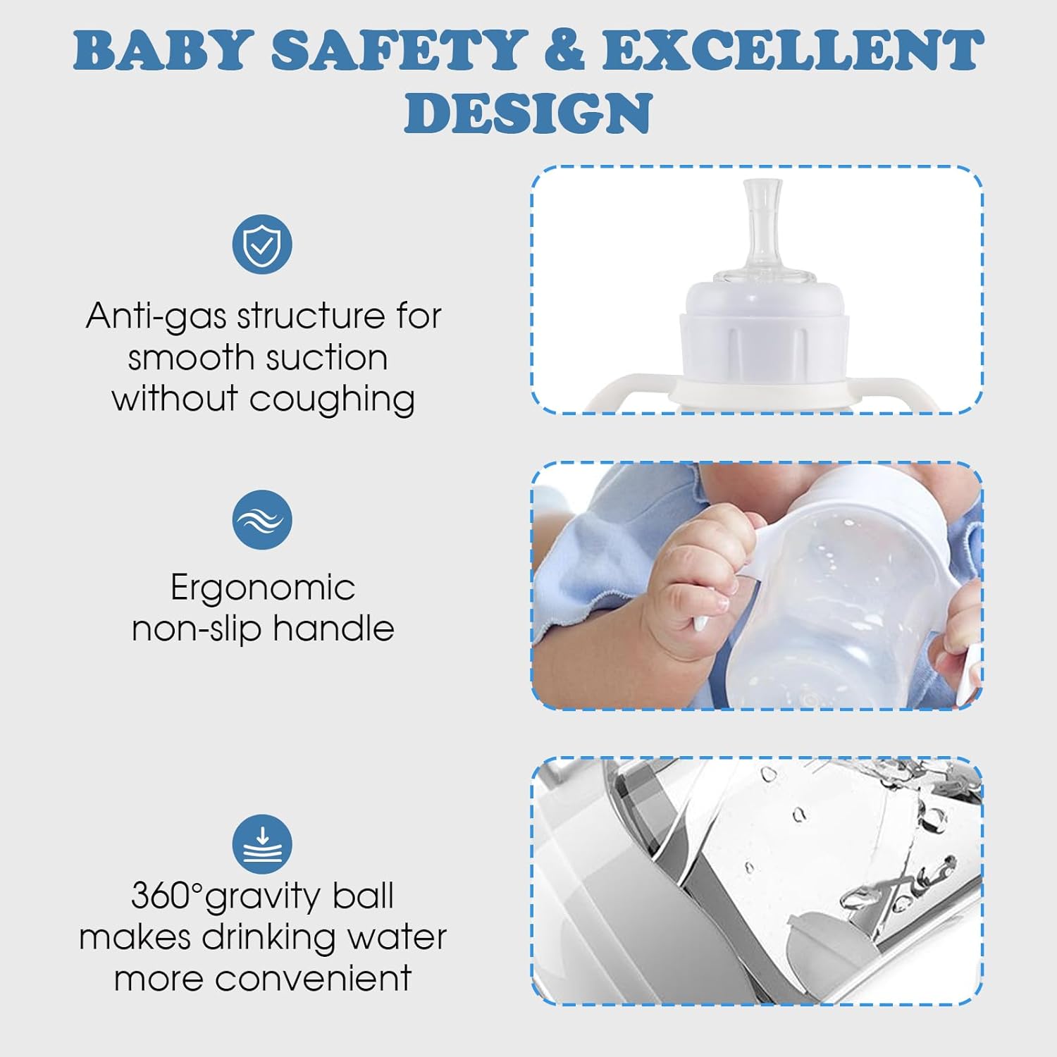 Straw Sippy Cup Conversion Kit for Dr Brown Narrow Nack Baby Bottles, Soft top and Weighted Ball Transition Cup Kit with Handles, Set of 4 - Image 3