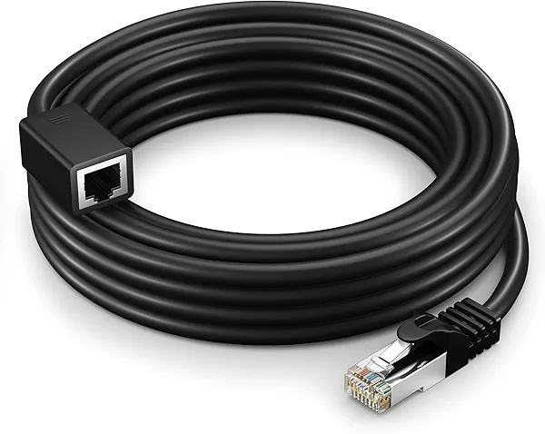 Ethernet Extension Cable, Cat 6 Ethernet Cable Extender, Internet Cable with Shielded RJ45 Male-to-Female Connector, LAN Cable Extension for Patch Networks, Black (20 Feet)