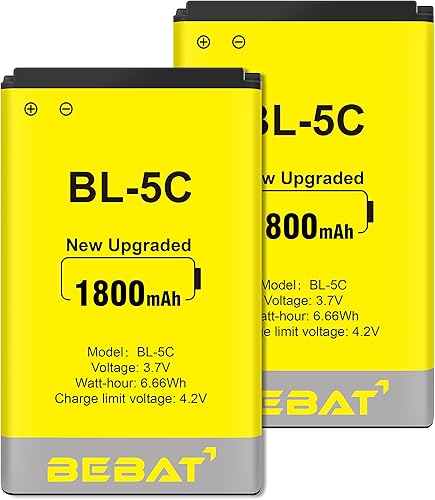 BEBAT BaterĂa BL-5C, baterĂa recargable de 3.7 V 1800 mAh BL-5C adecuada para radio domĂ©stica, Nokia con protecciĂłn actual BEBAT BaterĂa BL-5C, baterĂa recargable de 3.7 V 1800 mAh BL-5C adecuada para radio domĂ©stica, Nokia con protecciĂłn actual