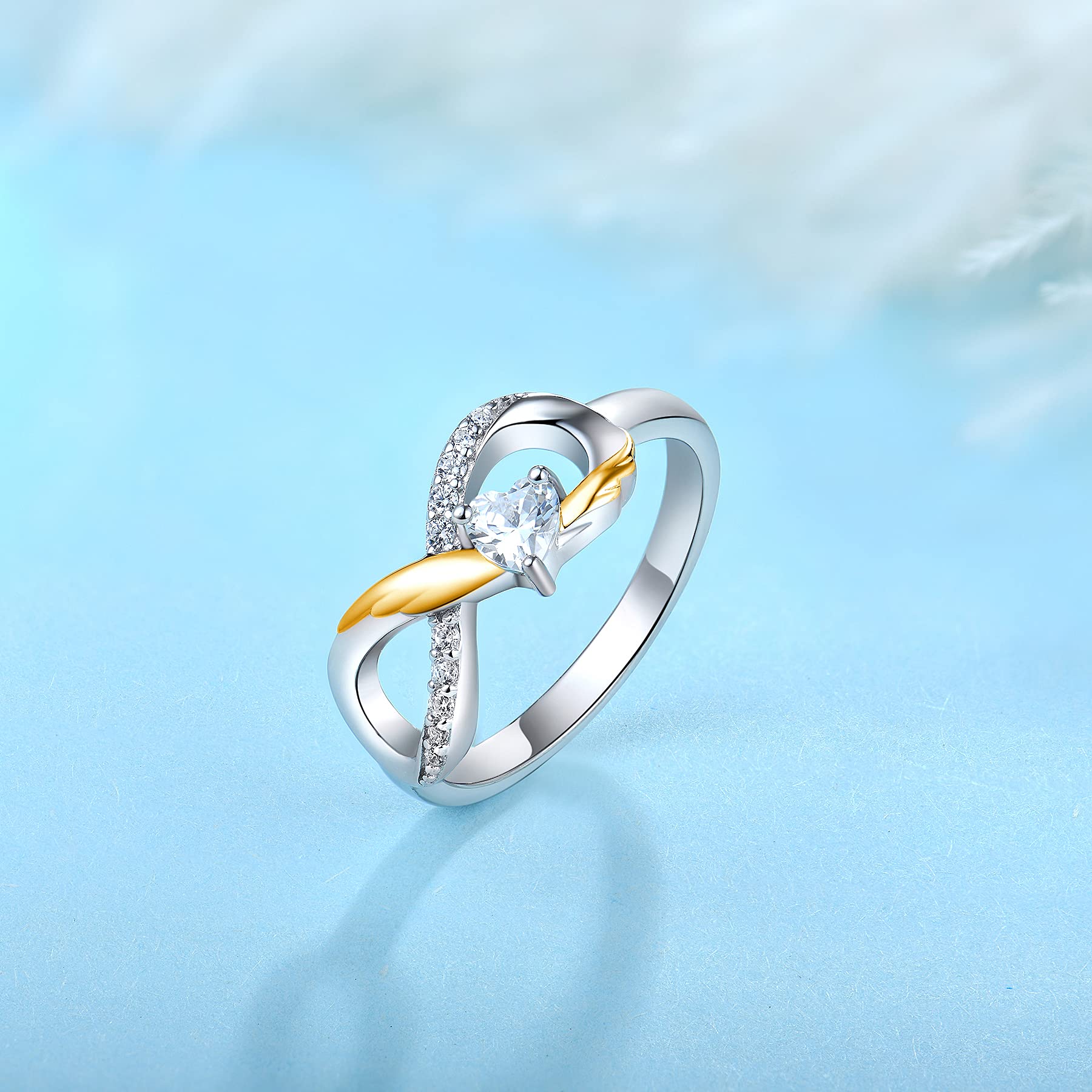 starchenie Anillo Infinito 925 plata corazón Anillo de Compromiso de ala de oro para Mujer