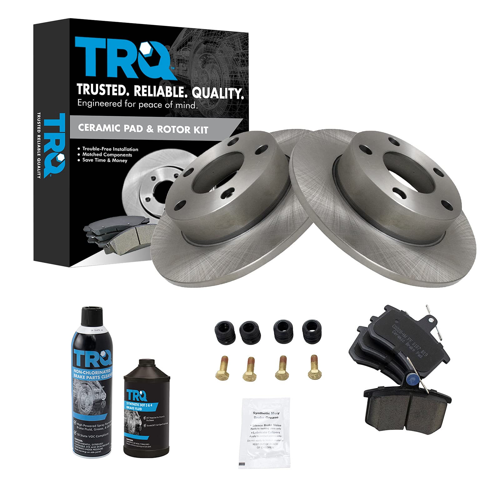 TRQ Rear Brake Pad &amp; Rotor Kit, with Chemical Kit Ceramic Compatible with 1996-2002 Audi A4 Quattro 2002 S4