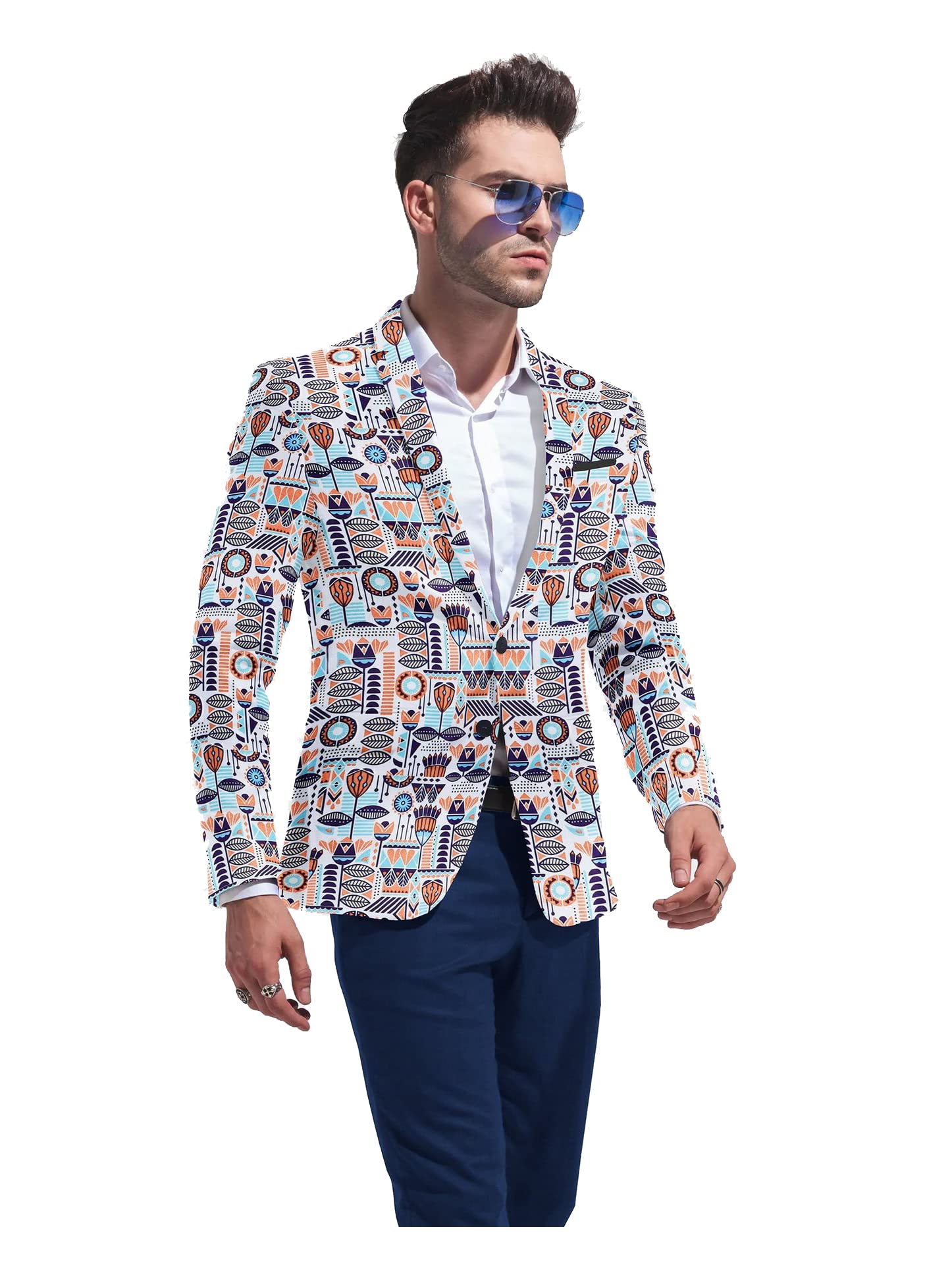 Men's Printed Blazer 2 Button Long Sleeve Regular Fit Suit Jacket Business Lightweight Casual Sport Coat
