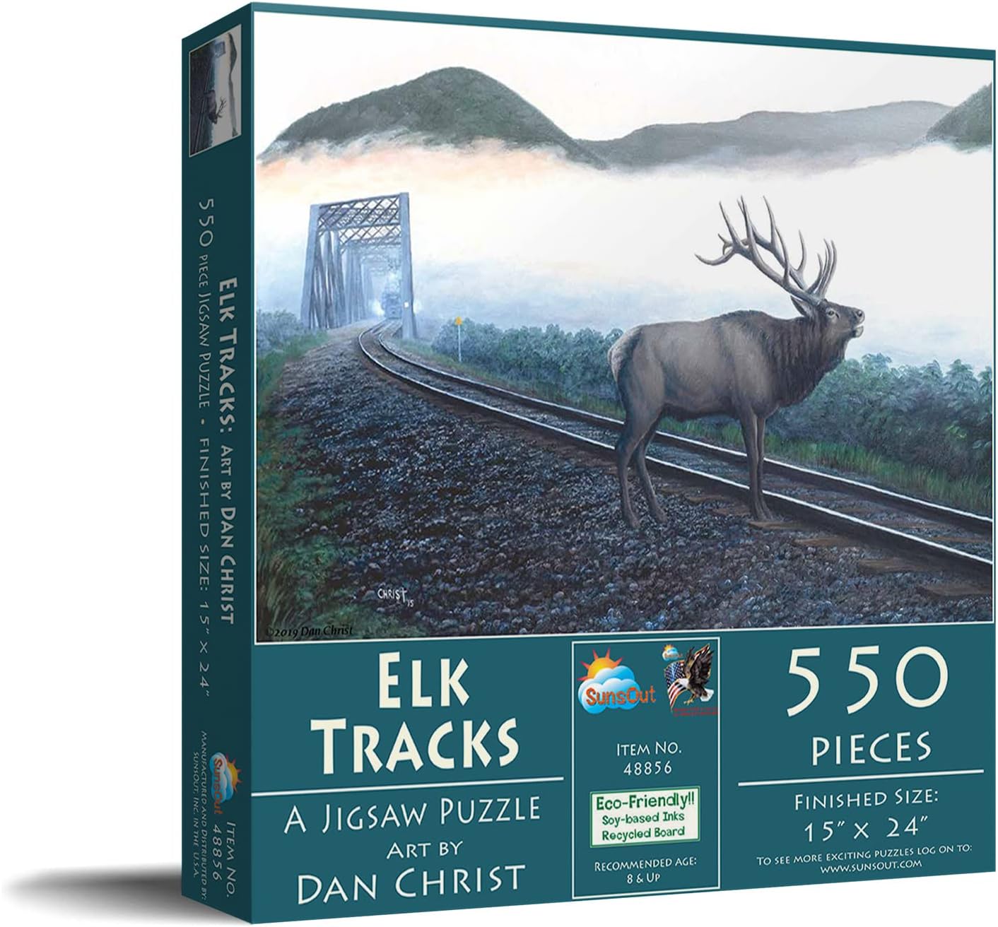 SUNSOUT INC - Elk Tracks - 550 pc Jigsaw Puzzle by Artist: Dan Christ - Finished Size 15" x 24" - MPN# 48856