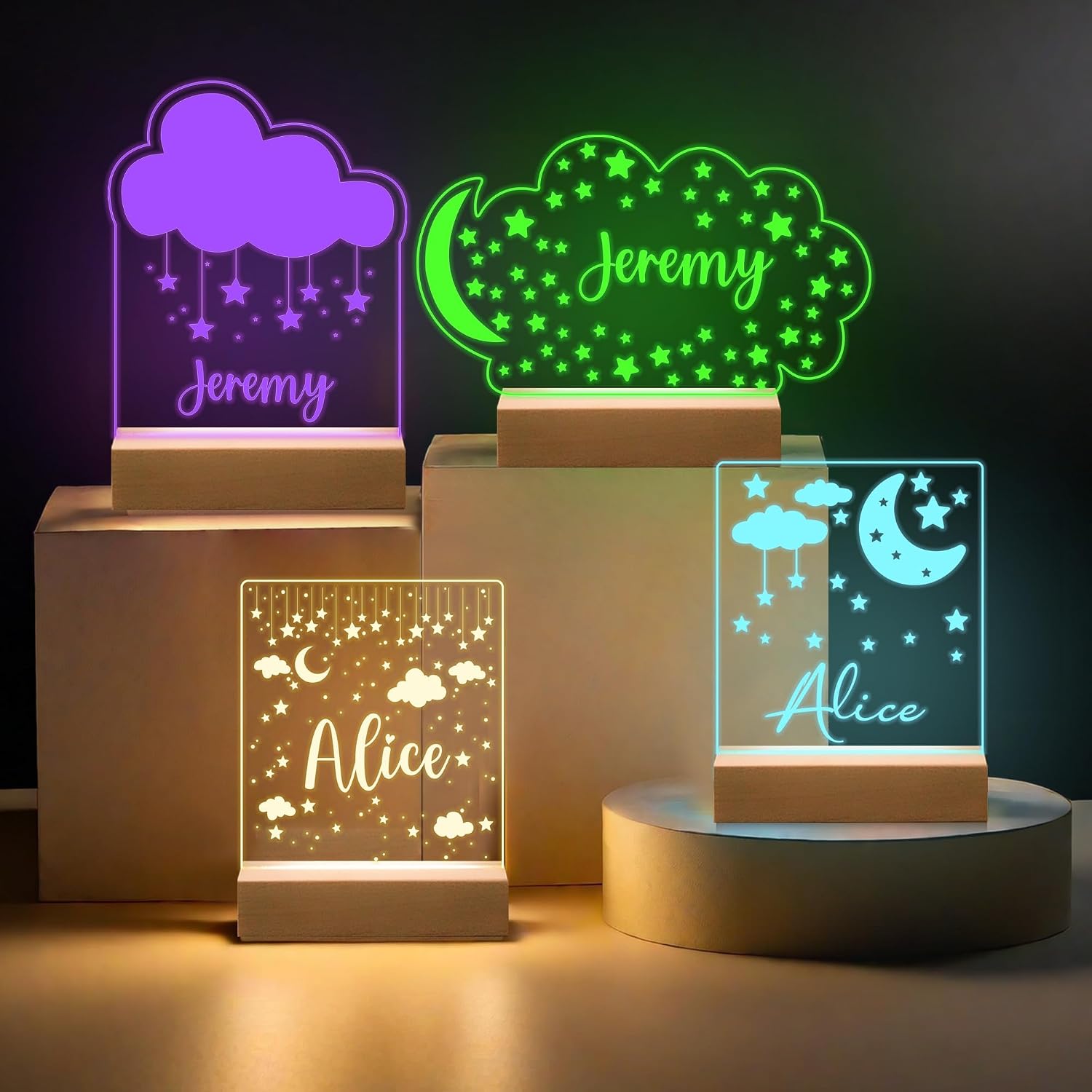 Personalized Baby Gifts Custom Name Night Light for Kids Girls Boys Moon&Stars, Remote Control and Color Changing, Personalized Gifts for Kids Perfect Customized Baby Gifts