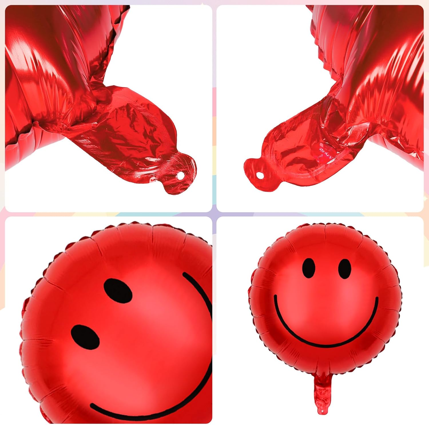 JarThenaAMCS 20Pcs Smile Face Foil Balloons Assorted Colors Smile Balloons Round Metallic Party Balloons for Birthday Wedding Anniversary Bachelorette Baby Shower Decorations, 5 Colors